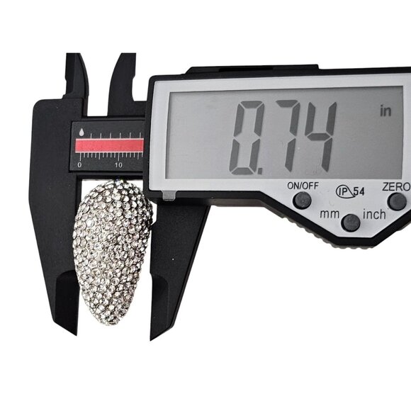 Jarin Silver Tone Clear Rhinestone Pave Clip On Earrings Teardrop Style, Signed - Picture 9 of 11